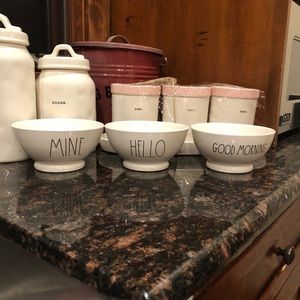 Rae Dunn bowls glass mine, hello, good morning